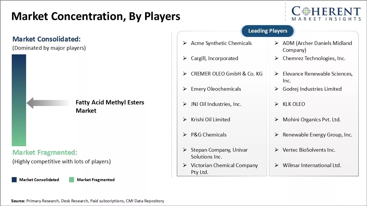 Fatty Acid Methyl Esters Market Concentration By Players